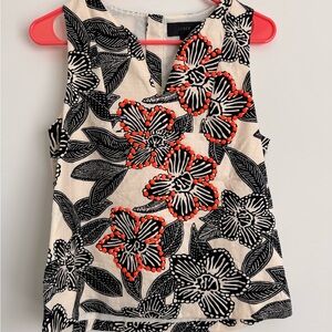 J. Crew Black and Orange Graphic Sleeveless Tank Top